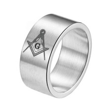 10mm Width Masonic Wedding Bands Stainless Steel Freemason Biker Hip Hop Ring