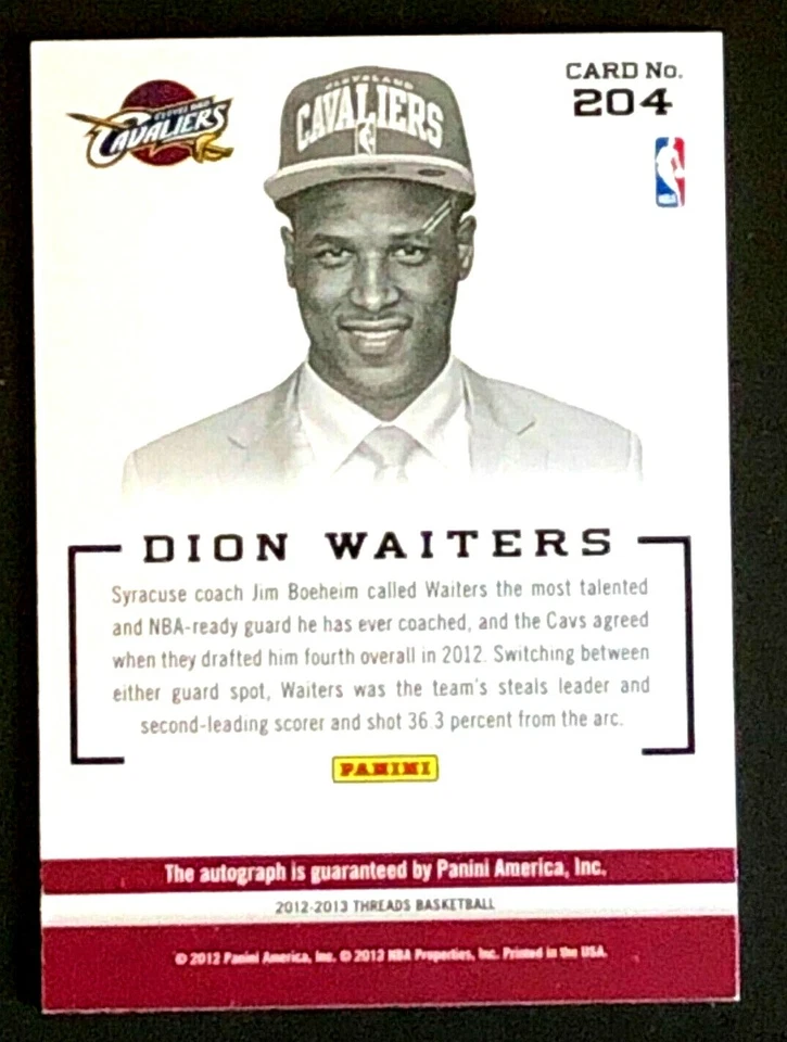 Dion Waiters 2012-13 Panini Threads Rookie Autograph Auto!Cavaliers G/F RC-V2 - Image 4 of 4