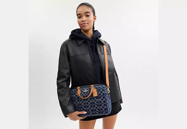 COACH Roan Large Satchel Bag Signature Canvas Denim Blue CY699  
