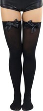 Womens Plus Size Satin Bow Accent Thigh Highs Black