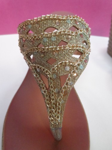 Venus💗Gold Chain/Glitter/Bling Thong 3.25" Wedge Platform Shoes 💗Sz 8 - Picture 10 of 12