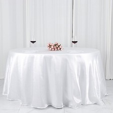 132" WHITE Satin Round TABLECLOTH Wedding Party Table Linens Party Decorations