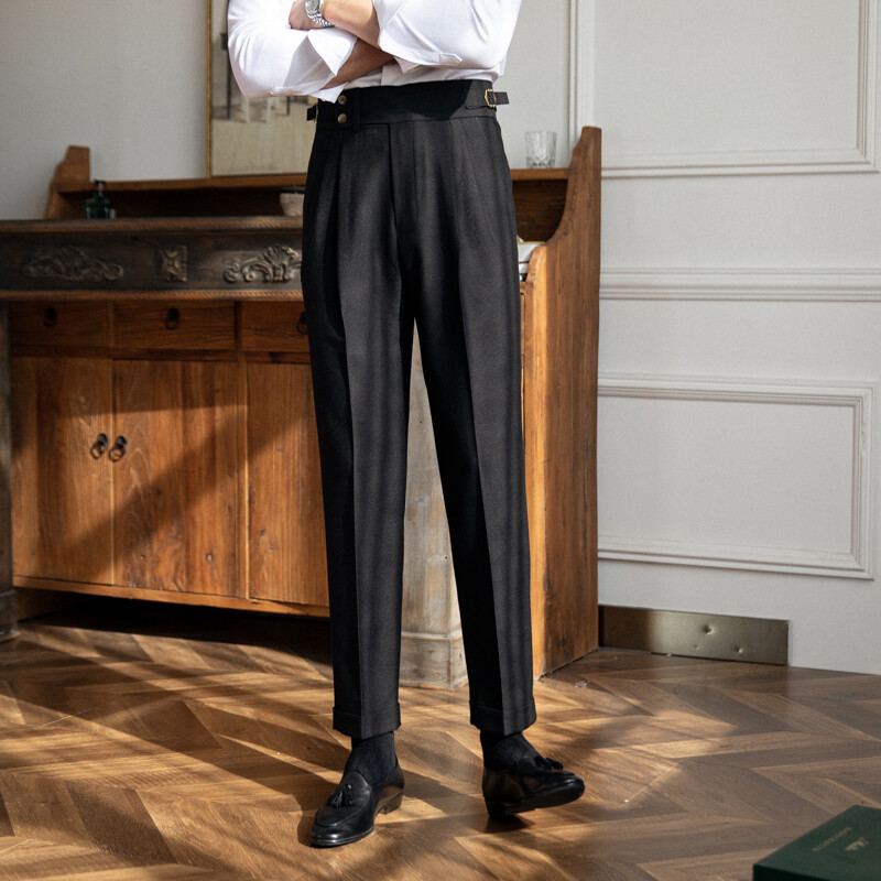 Men's Pant British Style Casual Suit Pants High Waist Straight Trousers