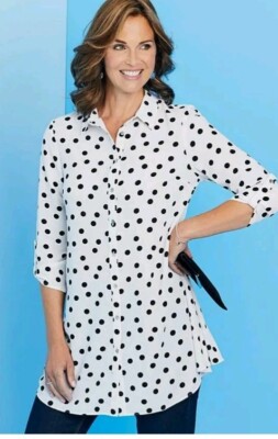 New Julipa Ivory / Black Spotted Print Swing 3/4 Sleeve Blouse Size UK 18