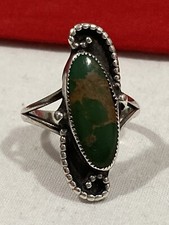 Vintage Native American 925 Sterling Silver Green Turquoise Stone RING SIZE 6.5