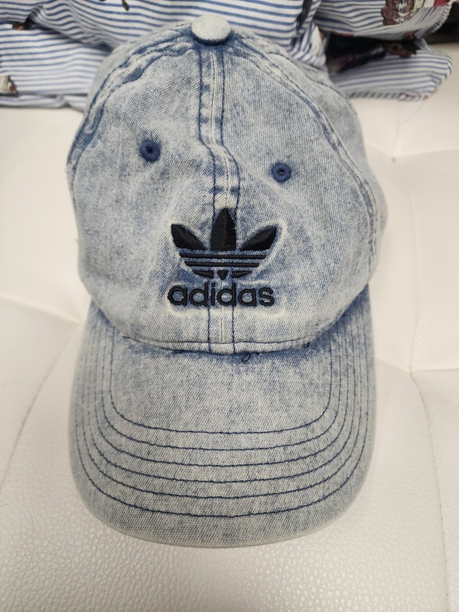 Adidas Hat Cap Strapback Blue Trefoil Logo Denim Adjustable Mens