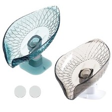 2 Pack Suction Cup Soap Holder Leaf Shape Self Draining Soap Tray for Bathroom