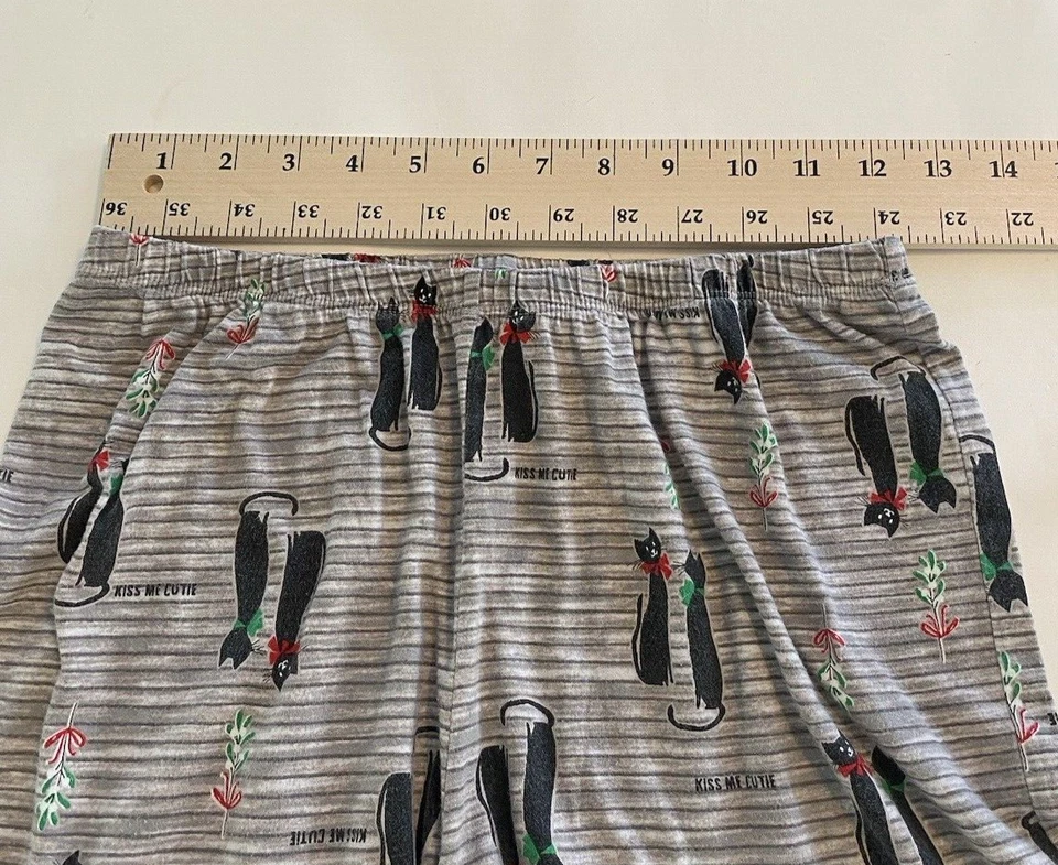 Hue Black Cat PJ Pants Women’s M Knit Cotton Blend Sleepwear Christmas Retro - Image 4 of 4