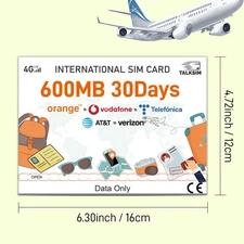 TALKSIM International Data SIM - 600MB 30 Days 4G LTE for 51 Countries