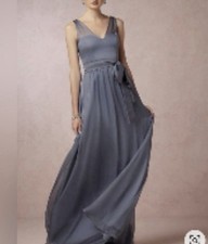 BHLDN Hitherto Anthropologie Long Dress Slate Gray Blue Gown