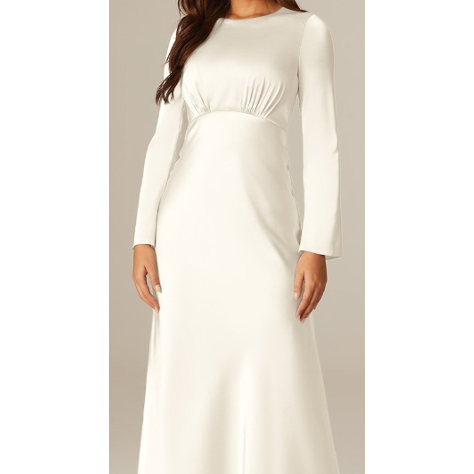 AW BRIDAL 6 S Ivory off white Ginevra satin Long Sleeve maxi dress NEW B78