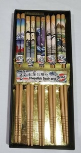 Vintage Ukiyo-e Design Japanese chopsticks 5 pairs  box  NICE