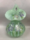 FENTON RIB OPTIC WILLOW GREEN Art Glass Vase Jack & The Pulpit 2001 SIGNED W/tag