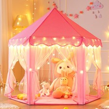 Princess Castle Play Tent for Girls, Large Hexagon Playhouse w/ Star Lights