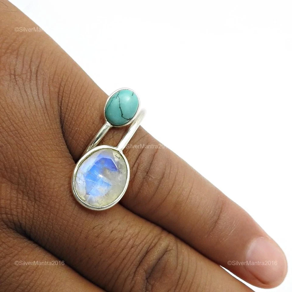 Oval Türkis Massiv Sterling Silber Einfassung Handarbeit Statement Neu Ring Eu 9 - Bild 4 von 4