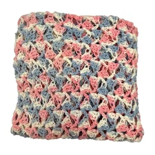 Infant Baby Handmade Crochet Blanket Throw Pink Blue White Nursery 67x64 Blanket