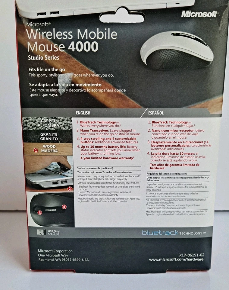 Microsoft Mobile 4000 Wireless BlueTrack Mouse 1383 SEALED NEW - Image 4 of 4