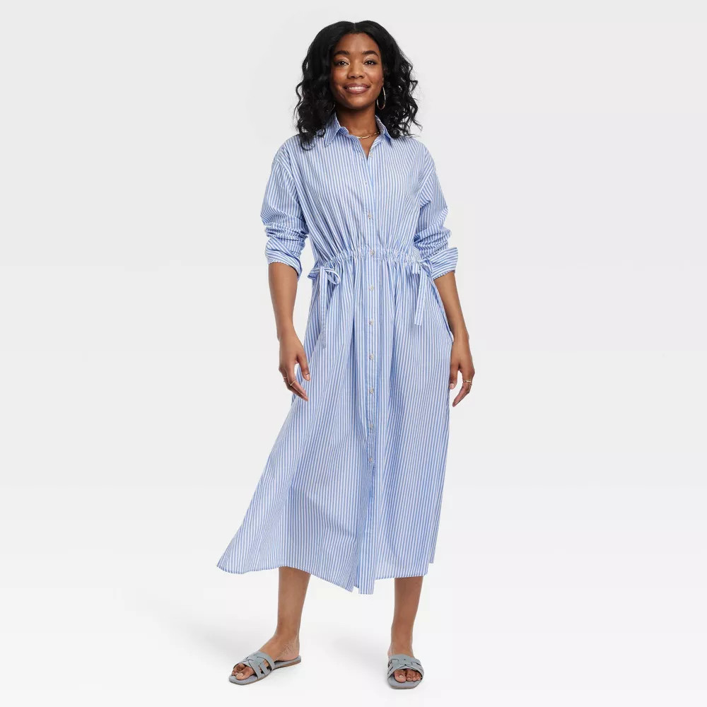 Universal Thread Women's Cinch Waist Midi Shirt Dress Cinched Waist | eBay