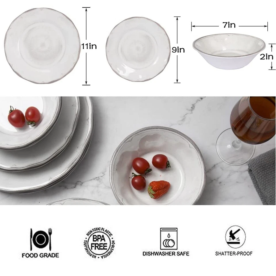 Melamine Dishes Dinnerware Sets - 12pcs Melamine Dinner Plates, Salad Plates ... - Image 4 of 4