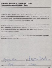 GREGORY PECK - DOCUMENT SIGNED 10/05/1989