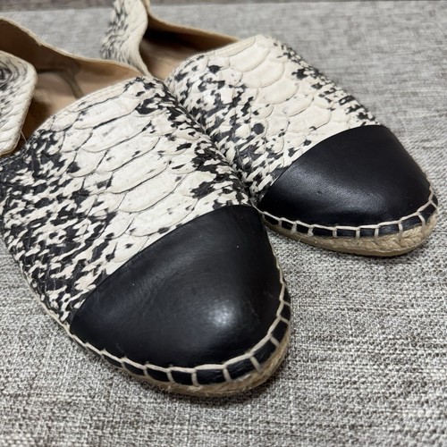 Loeffler Randall Flat Size 7 Mara Espadrilles Snake Embossed Leather Cream Black - Picture 5 of 13
