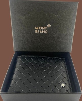 Rare Montblanc Black Leather Woven Design Bifold Wallet For Men's- 3 Card Slots