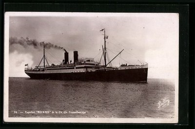 Passenger Ship Mecknes at Sea, Postcard 