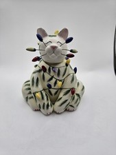 CHRISTMAS LIGHTS SIGNED CAT FIGURINE 2002 LACOMBE WHIMSICAL WHIMSICLAY ANNACO