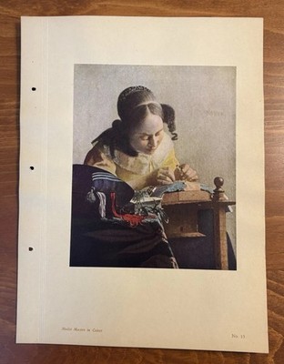 Vintage 1940 s Medici Masters - Jan Vermeer Art Print. The Lace Maker.