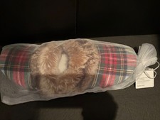 Pottery Barn MEDIUM 8-9 Woman Stewart Plaid Flannel Faux Fur SLIPPER GIFT NEW