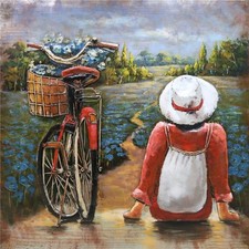 Girl Beside Her Bicycle Enjoying The View 3D Metal Wall Decor BM-WA3067