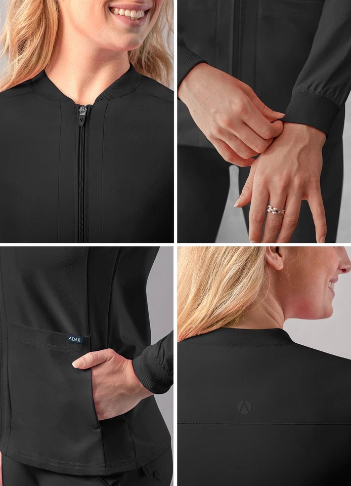 Adar Addition Scrubs For Women - Zippered Bomber Scrub Jacket - Image 4 of 4