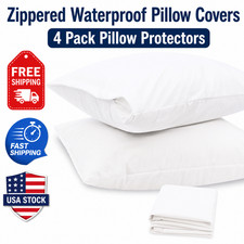 Zippered Waterproof Pillow Covers 4 Pack Standard Queen King Pillow Protectors