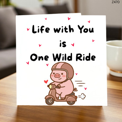 Funny Love Card for Husband or Wife   Cute Pig Scooter Card