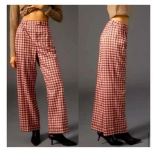 Anthropologie FRNCH Palmer Pink Plaid Wide Leg Trouser size XS