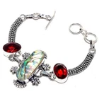 Natural Abalone Shell & Garnet 925  Silver Bracelet f550