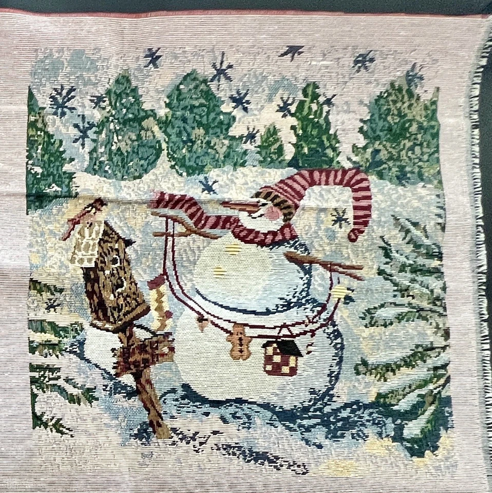 x6 Christmas Snowman Winter Scene Tapestry Panels Use for Pillows Quilts Etc EUC - Image 2 of 3