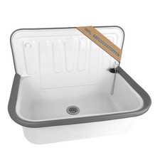 kör4u Ausgussbecken aus Stahl weiß Waschbecken Spülbecken Wandmontage Keller