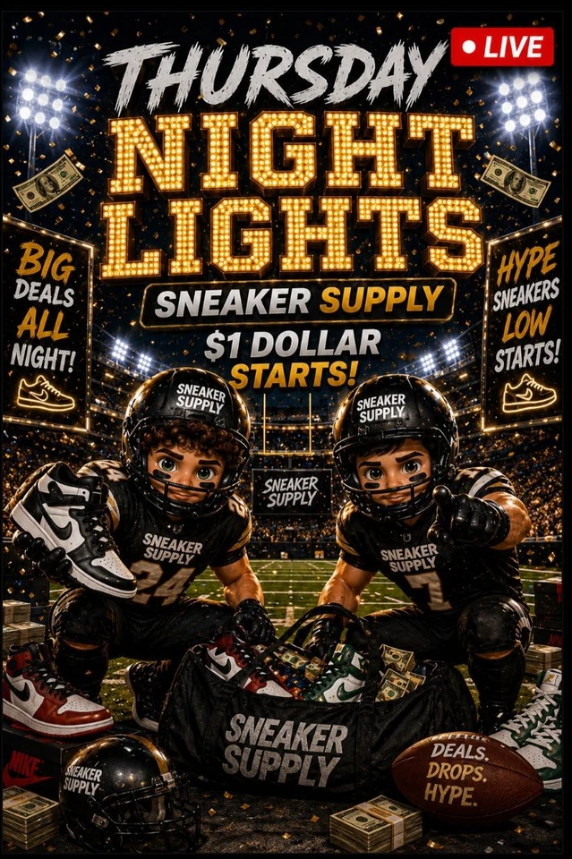 THURSDAY NIGHT LIGHTS - $1 STARTS ON ALL SNEAKERS - ALL NEW INVENTORY