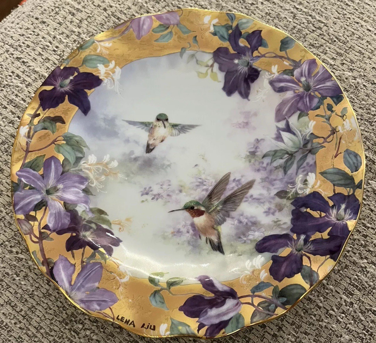 Lena Liu Crown Jewels Hummingbirds Lilac Floral Plate Bradford Exchange 1999