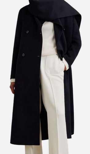 Reiss Women's Blue Wool Long Scarf Blindseam Coat Jacket Size 10