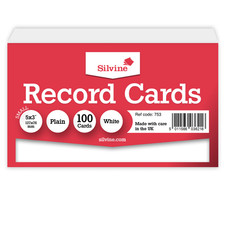 5x3" Record Cards Revision Small Index White Plain Bulk Flash Cards Silvine