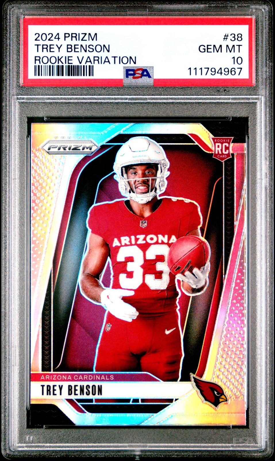 2024 Panini Prizm Rookie Variation Trey Benson 38 PSA 10 GEM MINT