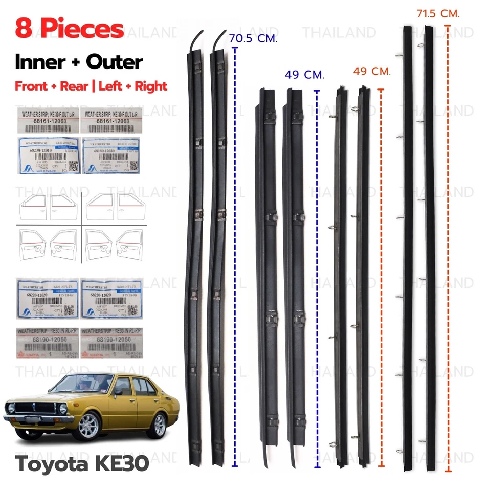 For Toyota Corolla KE30 4 Door  1974 - 79 Weatherstrip Window Glass Door Belt - Image 4 of 4