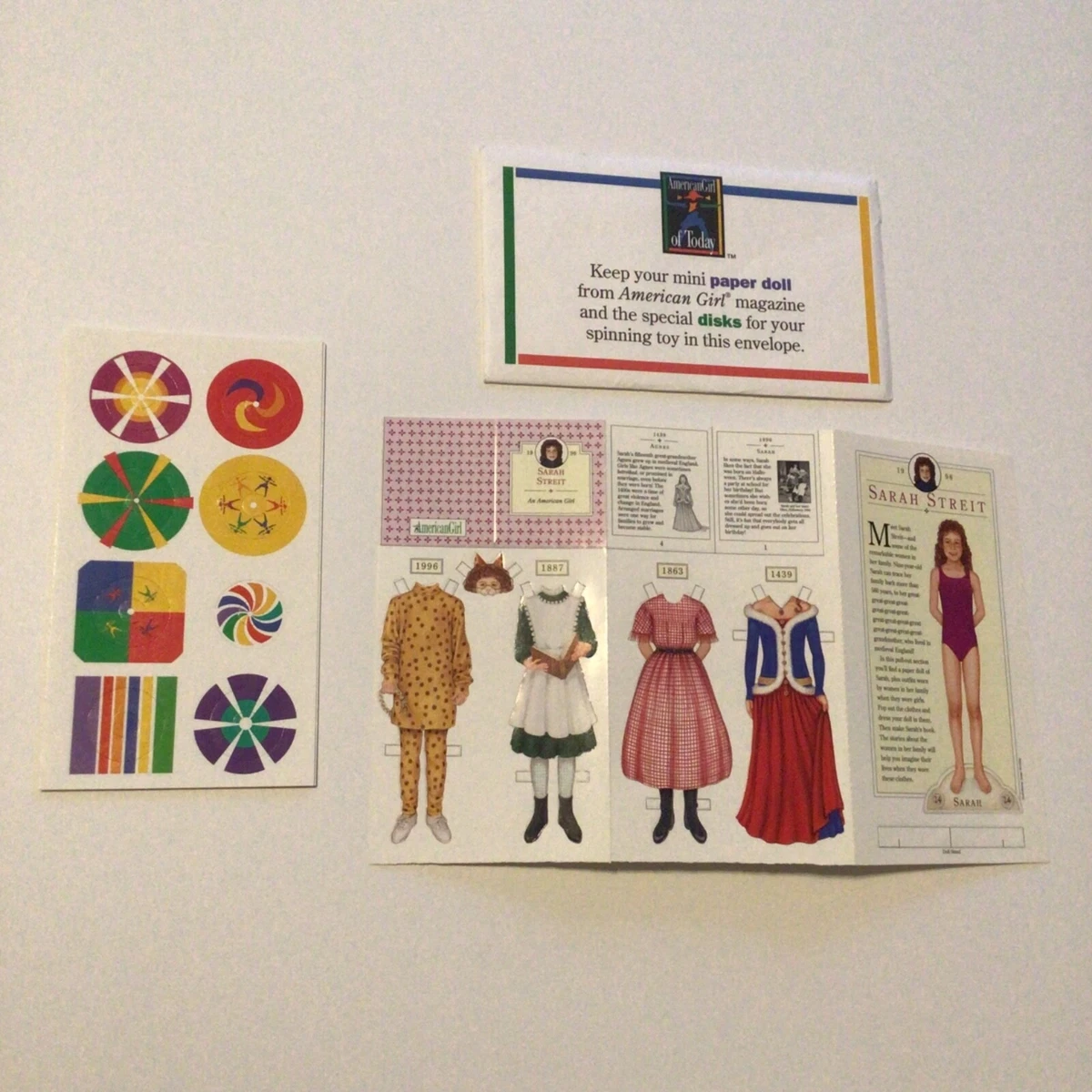 American Girl of Today Magazine Paper Doll Clothes Disks Sarah Streit Envelope