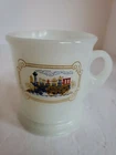 VINTAGE AVON MILK GLASS MUG LOCOMOTIVE TRAIN DESIGN 3 3/4 Inches Tall