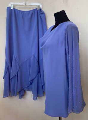 NWT Jessica London Beaded Lilac Chiffon Piece Skirt Suit Size