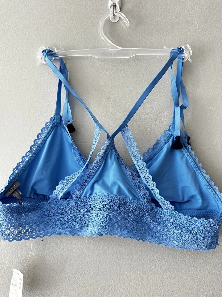 Nuevo Sujetador Inalámbrico Sin Forro Aerie M Bralette Azul Bralette Corbatas con Borlas Espalda Corredora Foto 4 de 4