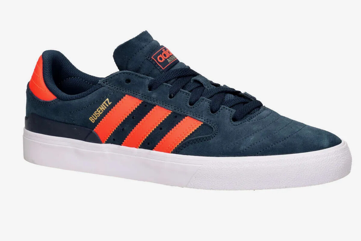 MENS ADIDAS BUSENITZ VULC II SUEDE SKATE SHOES ALL SIZES BLUE/ORANGE  HQ2018