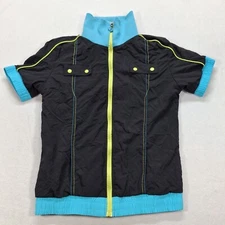 Vintage Zumba Fitness Jacket Large Black Short Sleeve Stitched Logo *Runs Small